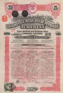   OIL stock certificate 1919 COMPANIA MEXICANA DE PETROLEO EL AGUILA