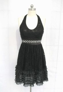 BL320DW BLACK BEADED SEQUIN LAYERED LACE PADDED DRESS L