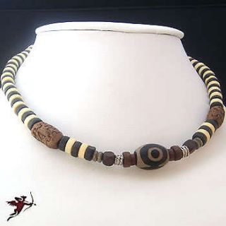 Ethnic hemp necklace ceramic wood beads indie emo handcraft artisan