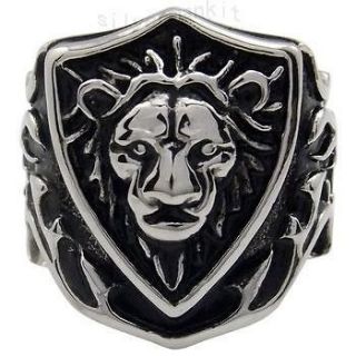 Mens Silver King Lion Noble Knight Badge Stainless Steel Ring US Size 