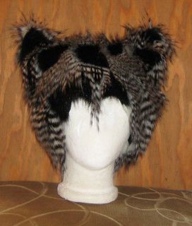 SPECKELED OWL FAUX FEATHER FUR HAT KITTY CAT ANIME TRIBAL BOHO 