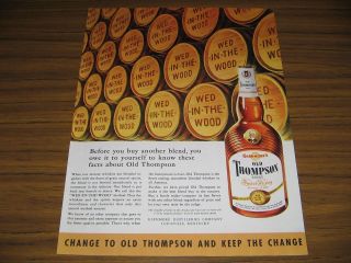 1954 Vintage Ad Glenmores Old Thompson Whiskey Barrels Wed in the Wood