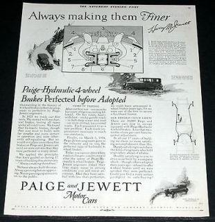 1925 OLD MAGAZINE PRINT AD, PAIGE & JEWETT MOTOR CARS, 4 WHEEL 