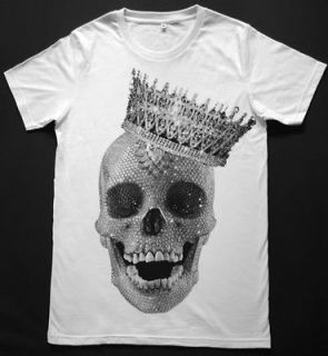 Diamond Skull King Crown Sugar Skull Punk Rock Hip Hop Retro White T 