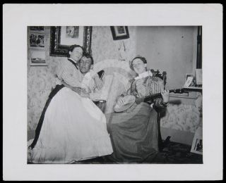 AEE 389 PHOTO  CHILDREN PLAY BANJO & SNUGGLE IN PARLOR ON CHAIRS