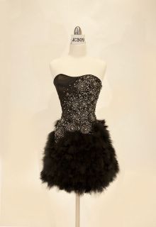 New Black Feather Strapless Short Corset Sequins Ball Prom Cocktail 