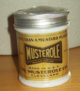 Old White Advertising Medicine Jar MUSTEROLE Cleveland OH Better 
