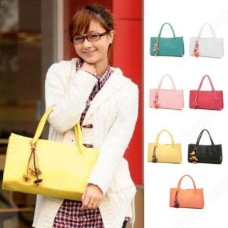 Korean Style Candy Colore Faux Leather Handbag Tote Shopper Shoulder 
