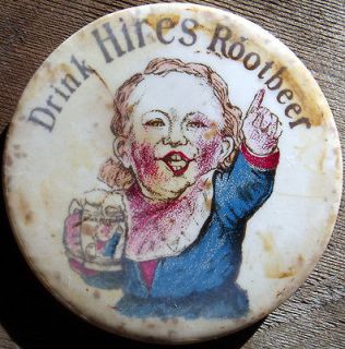 Drink Hires Root Beer celluloid pocket mirror   1900s Ugly Boy 