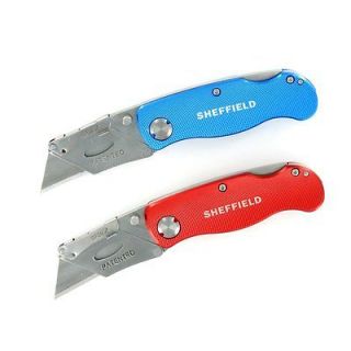   RED & 1 BLUE SHEFFIELD ULTIMATE FOLDING LOCKBACK UTILITY KNIFE W BLADE