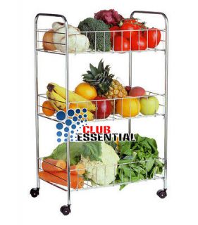 Tier Kitchen Chrome Metallic Vegetable Storage Trolley Stand Rack 