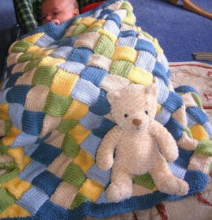 Building Blocks Woven Look Entrelac Aran Baby Blanket Knitting Pattern