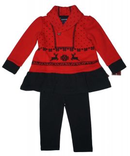 NWT Ralph Lauren Girls Shawl Reindeer Dress & Leggings Set Sizes 9 and 