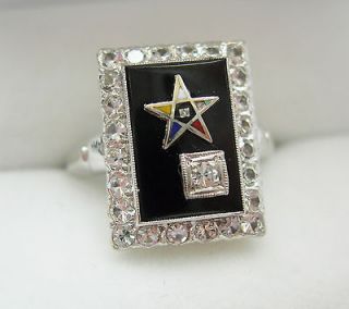 Ladies Black Onyx Masonic Eastern Star ~10k White Gold Ring Size 7.25