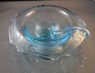 Vintage Blue 3 PC Depression Glass Mayonnaise Set ~ Bowl, Plate, Ladle