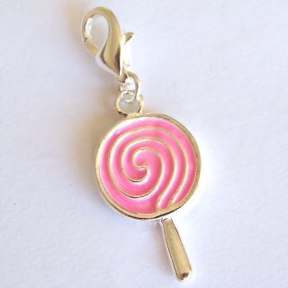 Pink Swirl Lollipop Large SP Clip on Charm