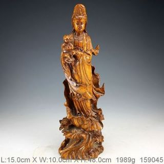Oriental Vintage Hand Carved Boxwood Kwan yin Statue 159045 *Rare 