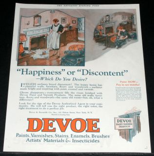 1925 OLD MAGAZINE PRINT AD, DEVOE PAINT, HAPPY HOMES HAVE CHEERFUL 