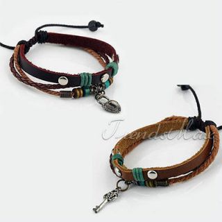   Couple Surf Genuine Leather Bracelet Charm Adjustable Wristband UB