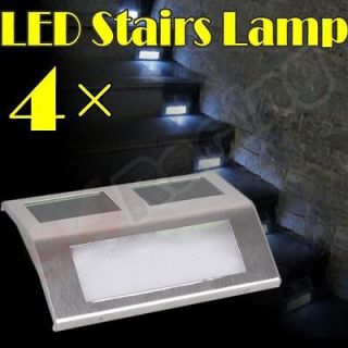 4pcs Solar White LED Stairs Lamp Lights Pathway Step Wall Mounted