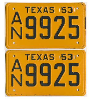 UNUSED Texas 1953 License Plate NOS PAIR Chevy Ford Dodge