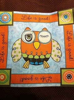 Owls Fat Orange Rudy & Trudy Life is Good 2 Quilt Sqs 6x6