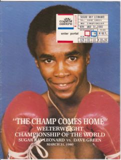 Sugar Ray Leonard v Dave Boy Green, RARE Boxing Program 1980 with 