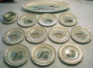   Antique Limoges France A Lanternier 12 Piece Fish Set Platter Plates
