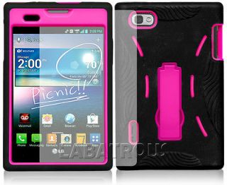 LG Intuition Optimus Vu VS950 Black Rubber Soft Pink PC Kickstand Case 