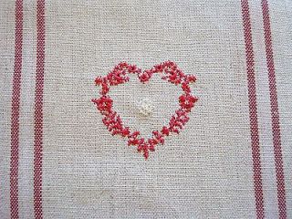 LOVELY NEW FRENCH LINEN EMBROIDERED HEART FABRIC FOR SALE BY THE METRE