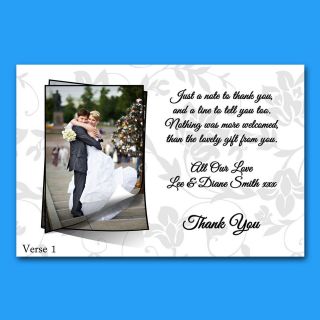 Your Own Photo Personalised Wedding Thank You Cards. 4 Verses 