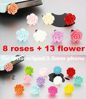 21pc Candy Rose Flowers Anti Dust Proof Ear Cap Plug Cover For i Phone 