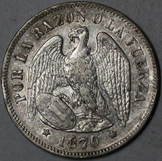   CHILE silver 50 centavos CONDOR BIRD (SCARCE 1/2 Half Dollar Coin