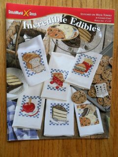   Edibles Stitched on Huck Towels Food Theme Cross Stitch Patterns