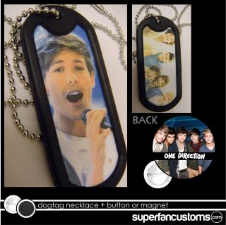 Louis Tomlinson DOGTAG NECKLACE + BUTTON or MAGNET pin one direction 