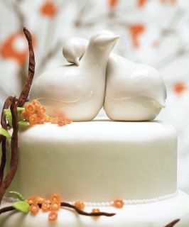 Contemporary Love Birds Porcelain Wedding Cake Topper