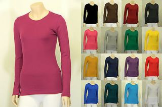 Cotton T SHIRTS CREW/ROUND NECK Long Sleeve Women/Junior Solid Top S 