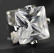   SQUARE MAGNETIC STUDS EARRINGS CZ 8mm cubic zirconia clip on mens