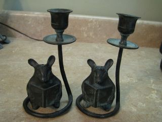 SAN PACIFIC SPI Metal Iron? MOUSE MICE Lot 2/Set CANDLE HOLDERS 