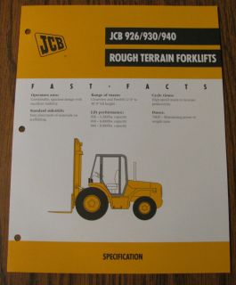 JCB 926 930 940 Rough Terrain Forklift Spec Sheet Brochure Literature