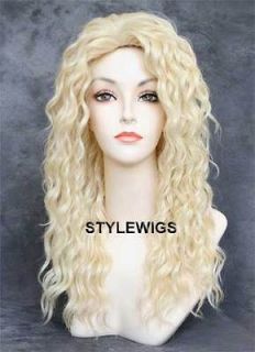 Long Human Hair Blend Tight Curls Curly Heat Safe Pale Blonde Wig SAPL 