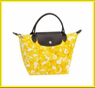 Auth. Longchamp Darshan small Duffle Tote Yellow Floral     Limited 