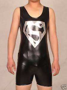 lycra spandex zentai wrestling singlet metallic black superman size S 