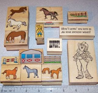 Horse Themed Wood & Rubber Single Stamps Colt,Fence,Rib​bon,Cowgirl 