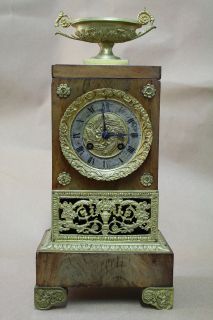   French Empire Style Faded Mahogany & Ormolu Table Clock c. 1900