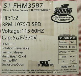 SOURCE S1 FHM3587 direct drive furnace blower motor BRAND NEW IN BOX 