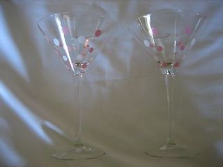 Set of 2 Pink & White Polka Dot Martini Glasses