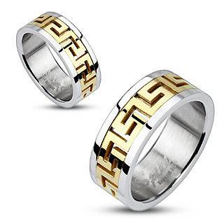 Stainless Steel Gold IP Maze Pattern Band Ring Size 5,6,7,8,9,10,11,12 