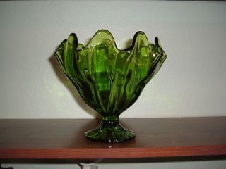 Vintage Viking green glass bowl finger rim real nice 