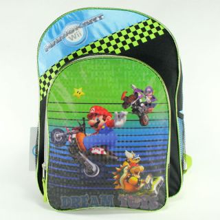 Super Mario Brothers Green Checkered 16 Backpack   Boys School Book 